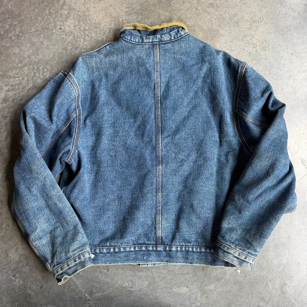 Vintage Banana Republic Trucker Jacket Mens Medium Blue Denim Blanket Lined 90s